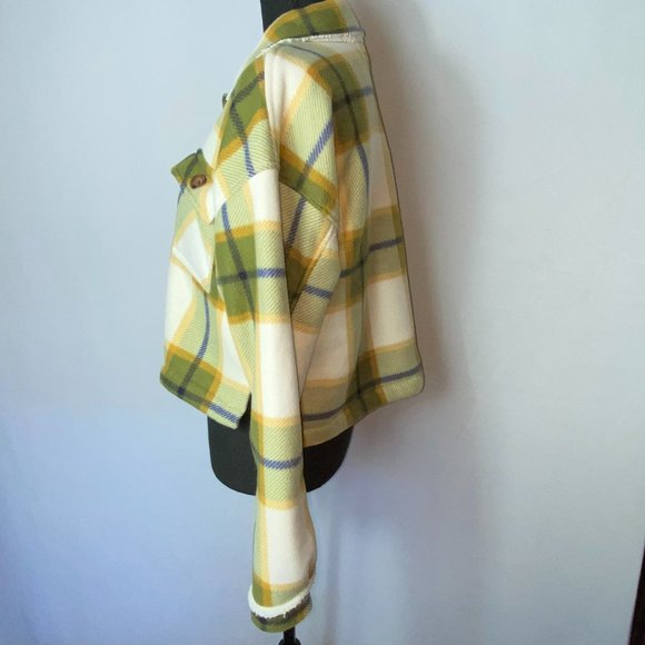 HELIUM London Olive Plaid Fleece Flannel Jacket Shacket Size Large - Picture 3 of 6